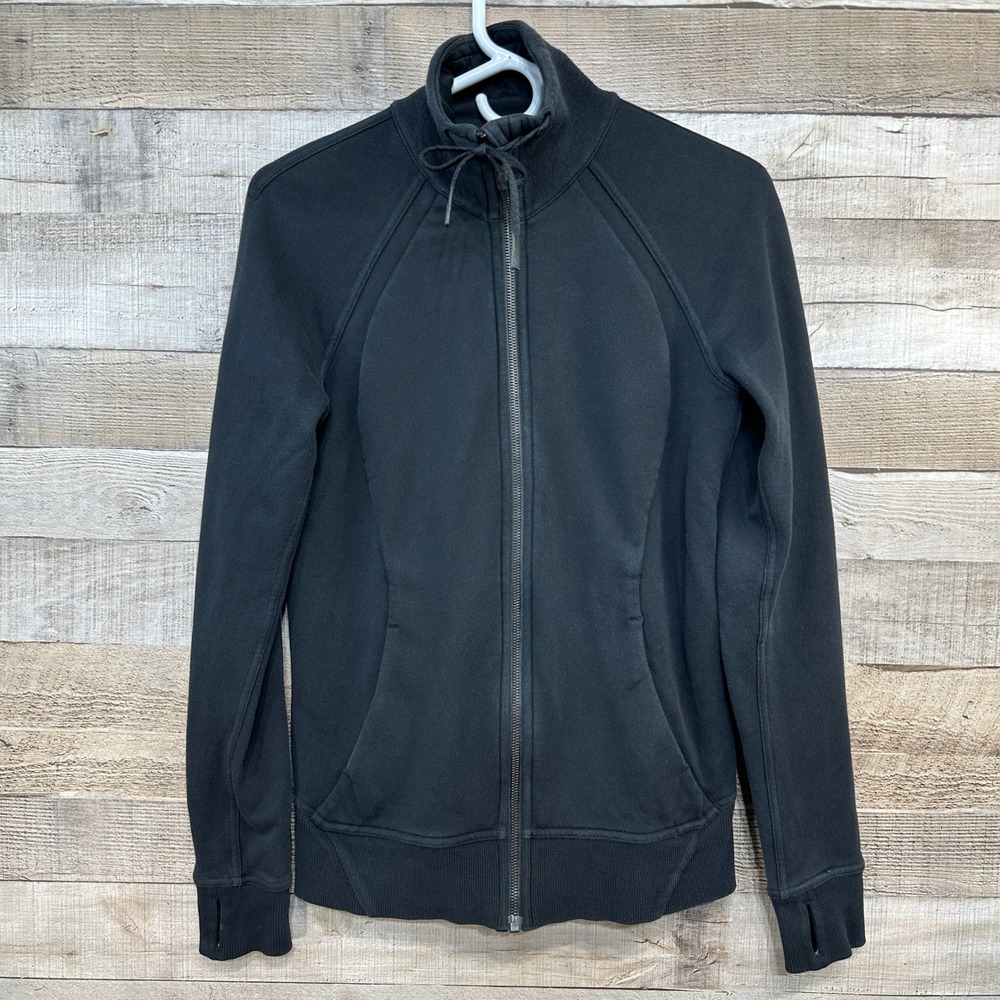 Lululemon Huddle & Hustle Black Full Zip Sweat Jacket Size 4 Funnel Neck Raglan